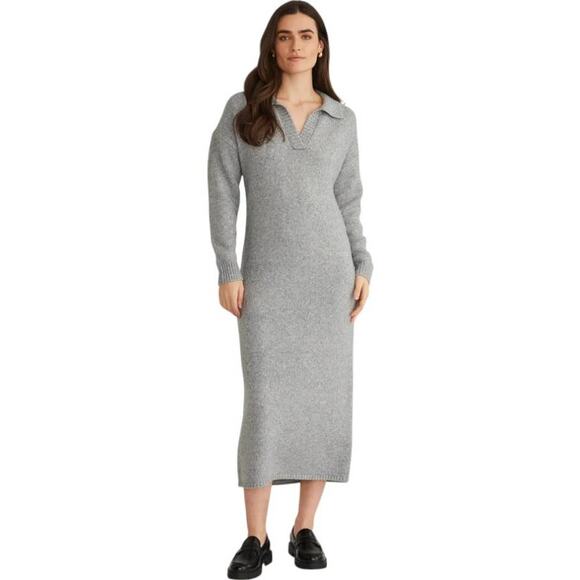 525 America Raya Solid Polo Sweater Maxi Dress Smoke Grey Gray 110019725 NEW Med - Picture 1 of 4